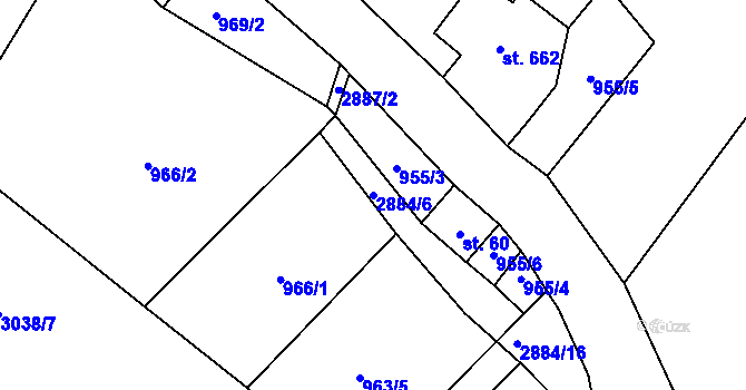 Parcela st. 2884/6 v KÚ Polubný, Katastrální mapa