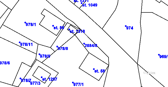 Parcela st. 2884/8 v KÚ Polubný, Katastrální mapa
