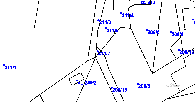 Parcela st. 211/7 v KÚ Polubný, Katastrální mapa