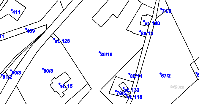Parcela st. 80/10 v KÚ Rejdice, Katastrální mapa