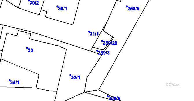 Parcela st. 259/3 v KÚ Kosice, Katastrální mapa