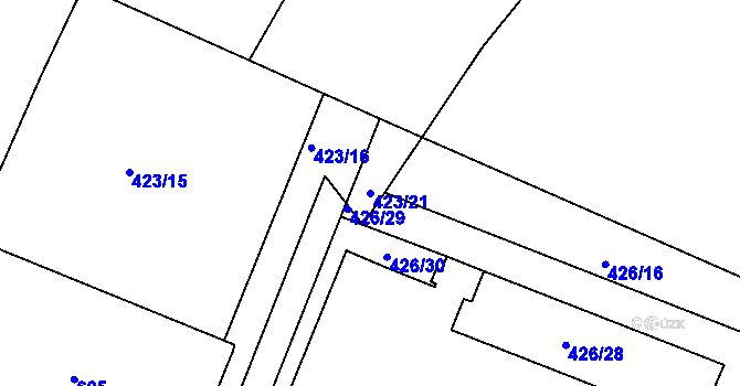 Parcela st. 423/21 v KÚ Kosice, Katastrální mapa