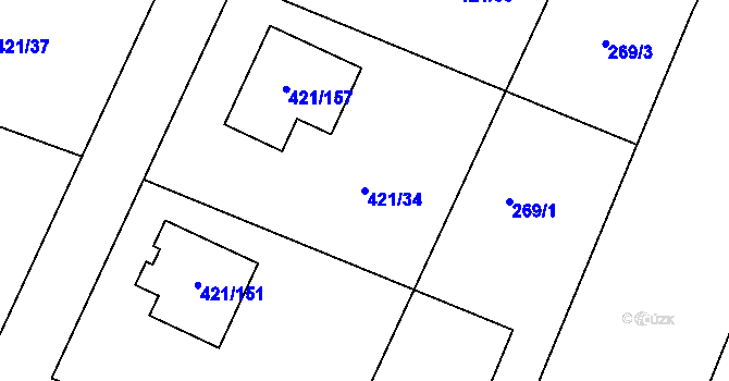 Parcela st. 421/34 v KÚ Kosice, Katastrální mapa