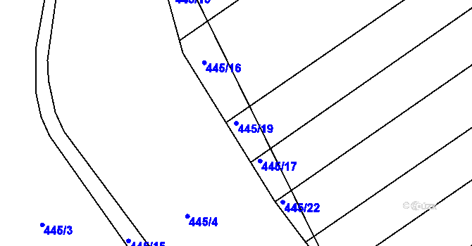 Parcela st. 445/19 v KÚ Kosice, Katastrální mapa
