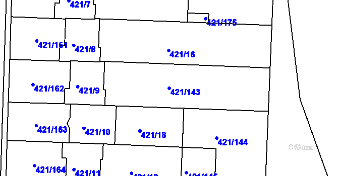 Parcela st. 421/143 v KÚ Kosice, Katastrální mapa