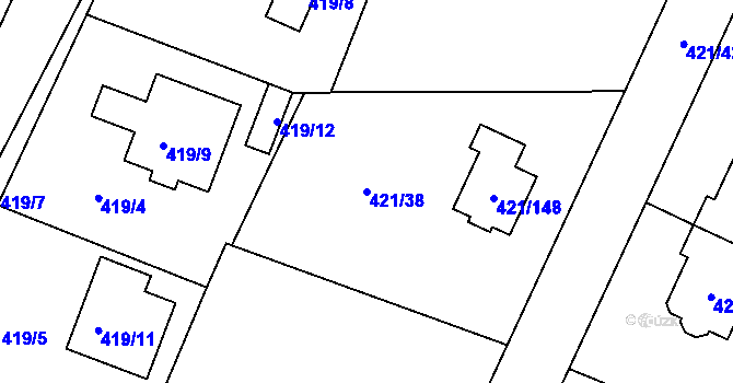 Parcela st. 421/38 v KÚ Kosice, Katastrální mapa