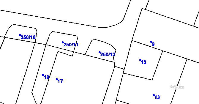 Parcela st. 250/12 v KÚ Kosice, Katastrální mapa
