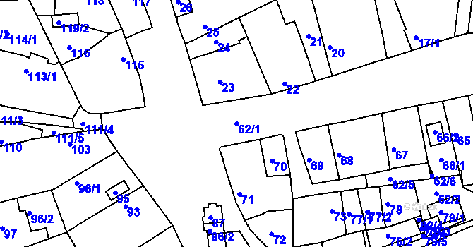 Parcela st. 62/1 v KÚ Kosičky, Katastrální mapa