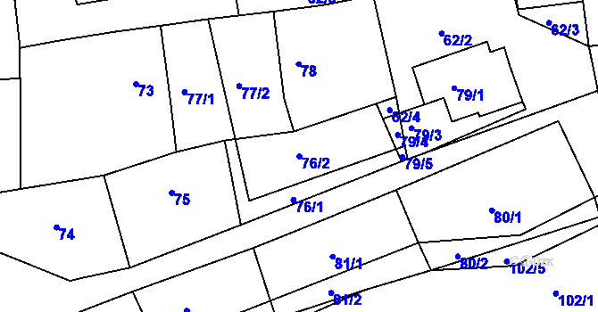 Parcela st. 76/2 v KÚ Kosičky, Katastrální mapa