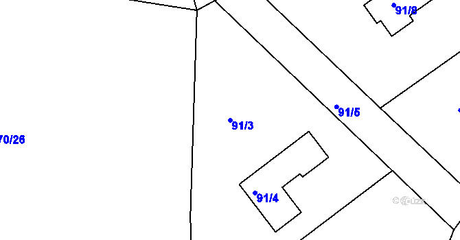 Parcela st. 91/3 v KÚ Kosičky, Katastrální mapa