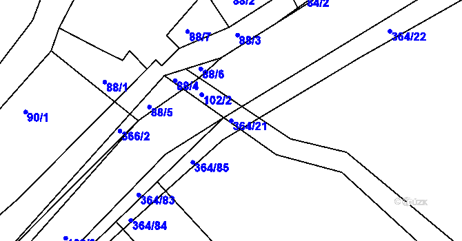 Parcela st. 364/21 v KÚ Kosičky, Katastrální mapa