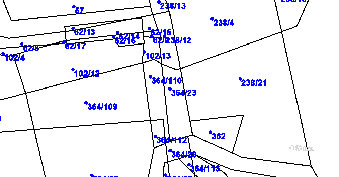 Parcela st. 364/23 v KÚ Kosičky, Katastrální mapa