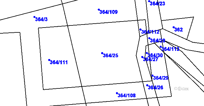 Parcela st. 364/25 v KÚ Kosičky, Katastrální mapa