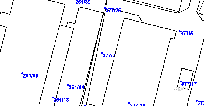 Parcela st. 377/7 v KÚ Kosičky, Katastrální mapa