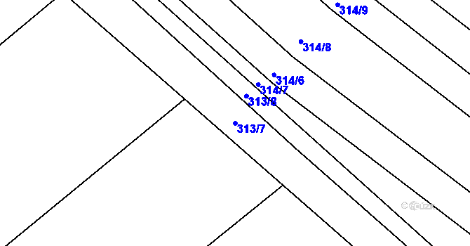 Parcela st. 313/7 v KÚ Kosičky, Katastrální mapa