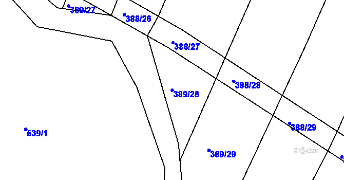Parcela st. 389/28 v KÚ Kosičky, Katastrální mapa