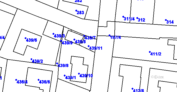 Parcela st. 439/11 v KÚ Kosmonosy, Katastrální mapa