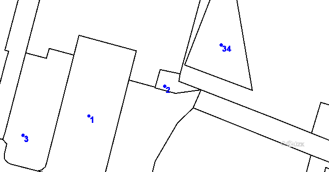 Parcela st. 2 v KÚ Kosmonosy, Katastrální mapa