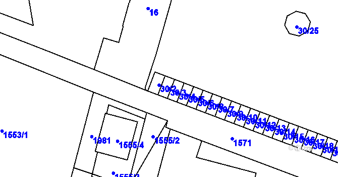 Parcela st. 30/3 v KÚ Kosmonosy, Katastrální mapa