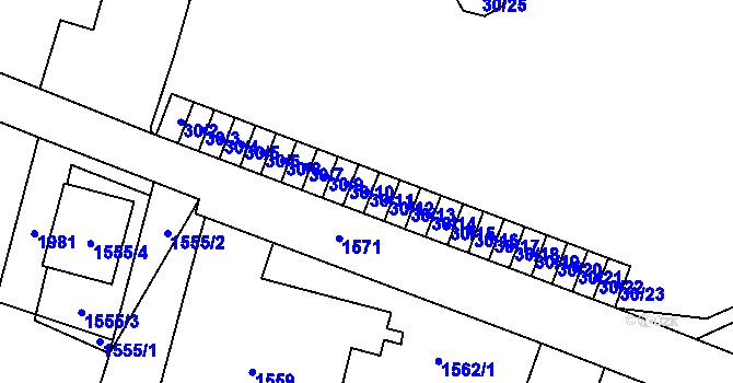 Parcela st. 30/11 v KÚ Kosmonosy, Katastrální mapa