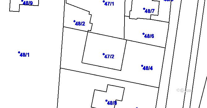 Parcela st. 47/2 v KÚ Kosmonosy, Katastrální mapa