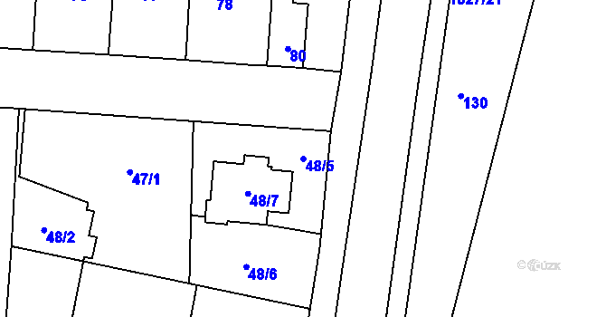 Parcela st. 48/5 v KÚ Kosmonosy, Katastrální mapa