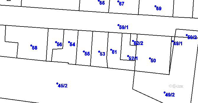 Parcela st. 53 v KÚ Kosmonosy, Katastrální mapa