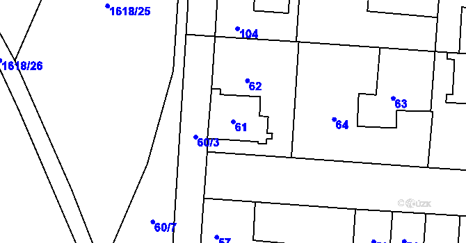 Parcela st. 61 v KÚ Kosmonosy, Katastrální mapa