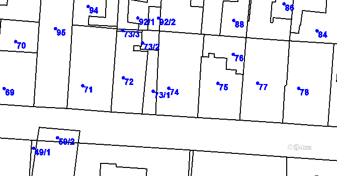 Parcela st. 74 v KÚ Kosmonosy, Katastrální mapa
