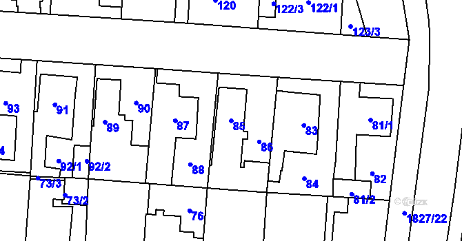 Parcela st. 85 v KÚ Kosmonosy, Katastrální mapa