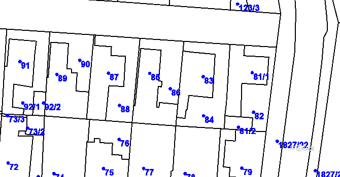Parcela st. 86 v KÚ Kosmonosy, Katastrální mapa