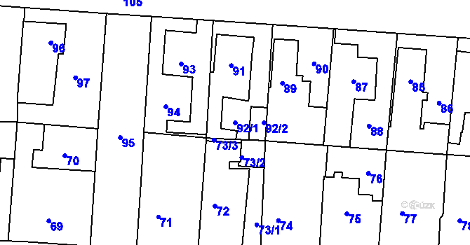Parcela st. 92/1 v KÚ Kosmonosy, Katastrální mapa