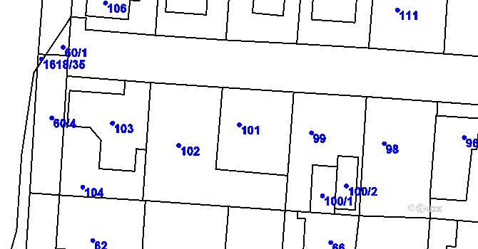Parcela st. 101 v KÚ Kosmonosy, Katastrální mapa