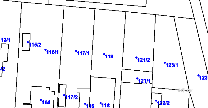 Parcela st. 119 v KÚ Kosmonosy, Katastrální mapa