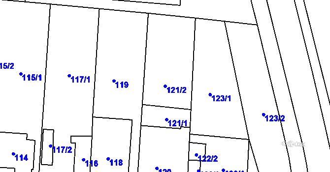 Parcela st. 121/2 v KÚ Kosmonosy, Katastrální mapa