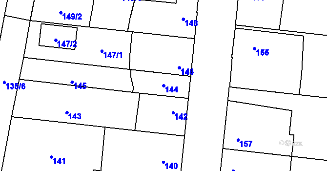 Parcela st. 144 v KÚ Kosmonosy, Katastrální mapa