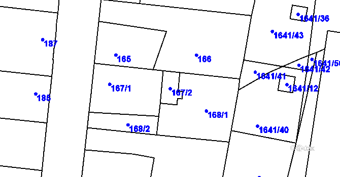 Parcela st. 167/2 v KÚ Kosmonosy, Katastrální mapa