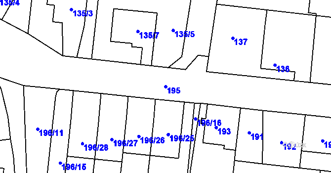 Parcela st. 195 v KÚ Kosmonosy, Katastrální mapa