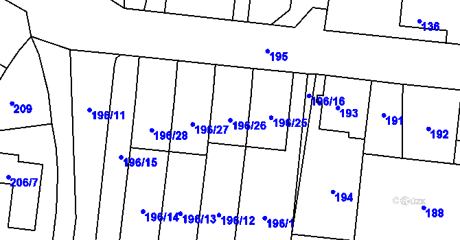 Parcela st. 196/26 v KÚ Kosmonosy, Katastrální mapa