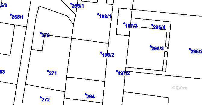 Parcela st. 198/2 v KÚ Kosmonosy, Katastrální mapa