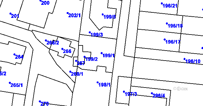 Parcela st. 199/1 v KÚ Kosmonosy, Katastrální mapa