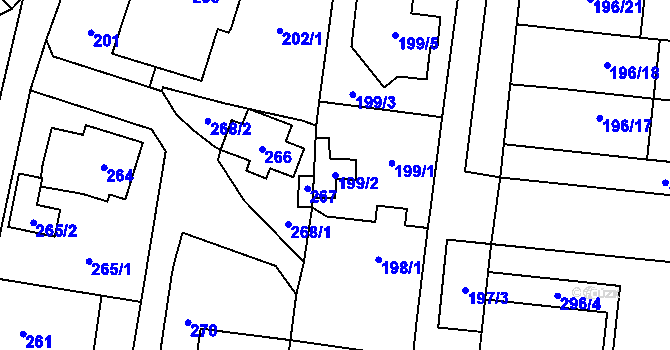 Parcela st. 199/2 v KÚ Kosmonosy, Katastrální mapa