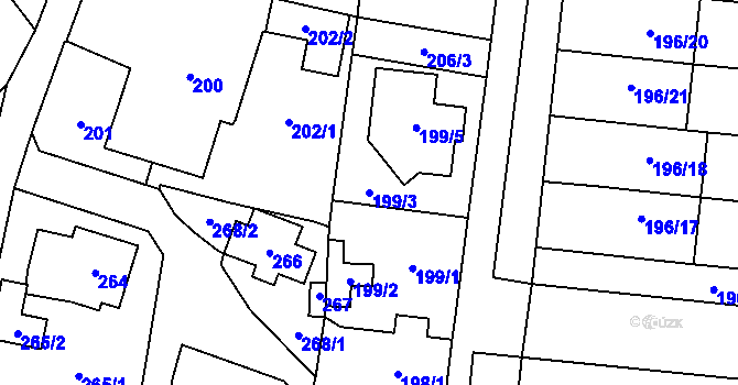 Parcela st. 199/3 v KÚ Kosmonosy, Katastrální mapa