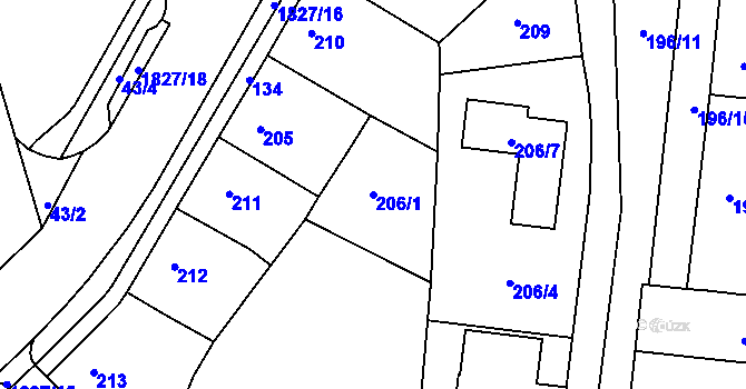 Parcela st. 206/1 v KÚ Kosmonosy, Katastrální mapa