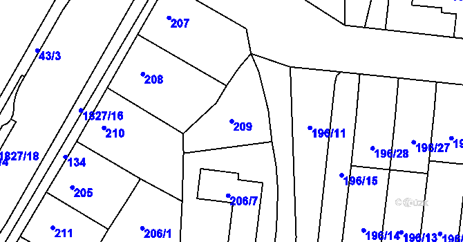 Parcela st. 209 v KÚ Kosmonosy, Katastrální mapa