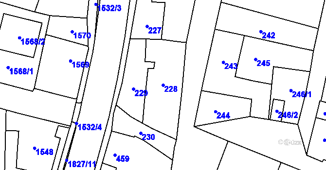 Parcela st. 228 v KÚ Kosmonosy, Katastrální mapa