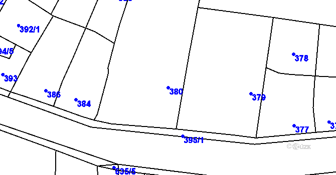 Parcela st. 380 v KÚ Kosmonosy, Katastrální mapa
