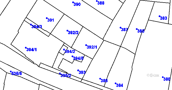 Parcela st. 392/1 v KÚ Kosmonosy, Katastrální mapa