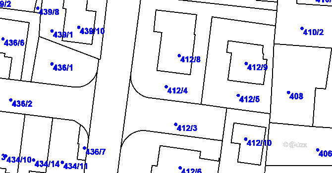 Parcela st. 412/4 v KÚ Kosmonosy, Katastrální mapa