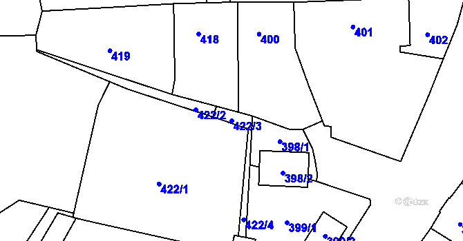 Parcela st. 422/3 v KÚ Kosmonosy, Katastrální mapa
